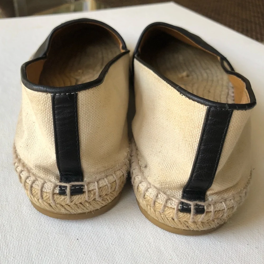 Gucci black leather and beige fabric espadrilles women’s size 39.5